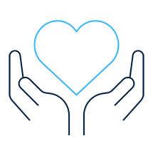 Icon drawing a hand holding a heart representing our thoughtful approach in helping physicians with careers.