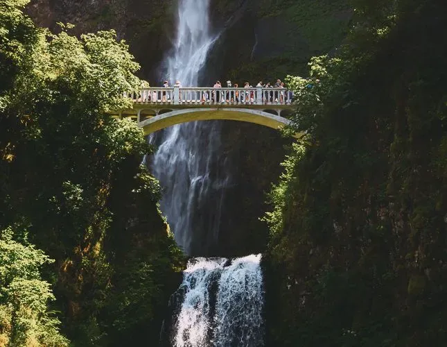 Bridge over waterfall in Portland, OR