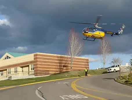 Medical helicopter flying to a hospital