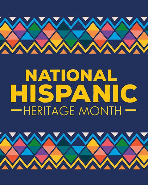 Colorful poster in celebratory colors with the words, "Hispanic Heritage Month."