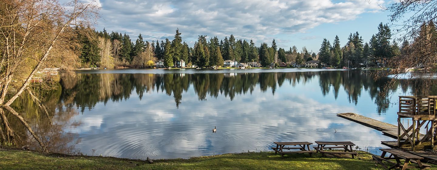 Lake with trees in Edmonds, Washington.