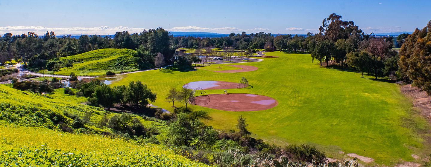 Golf course aerial view in Fullerton, California. 
