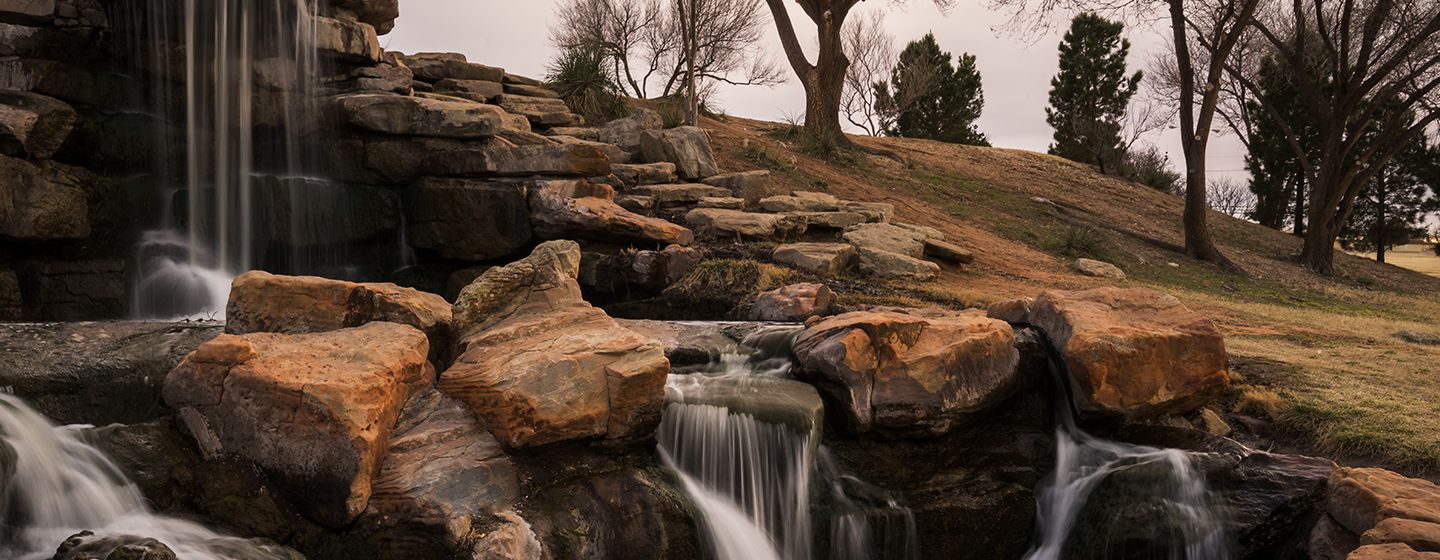 Rocky waterfall in Lubbock, Texas.