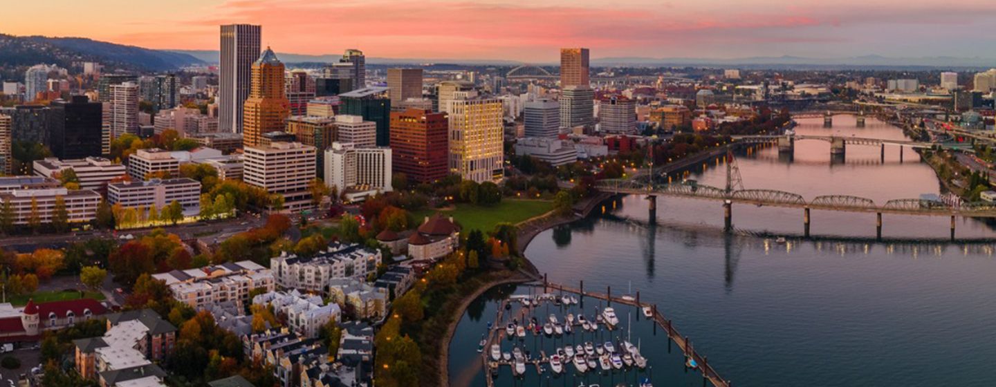 Downtown aerial view of Portland, Oregon.