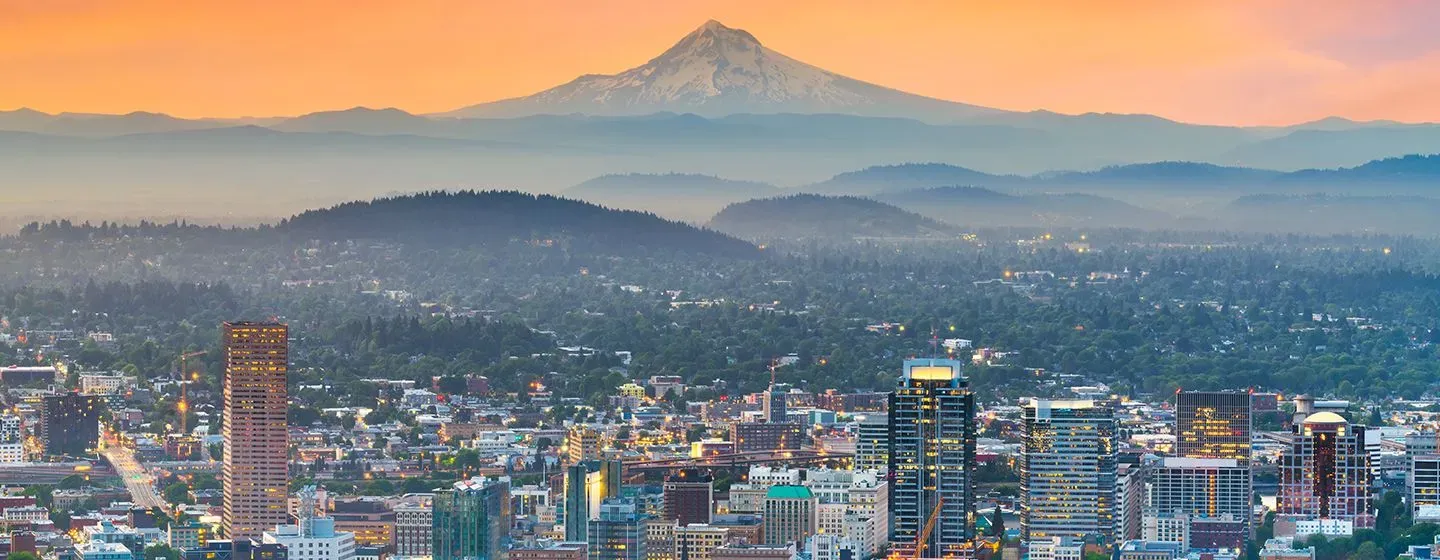 Downtown aerial view of Portland, Oregon.