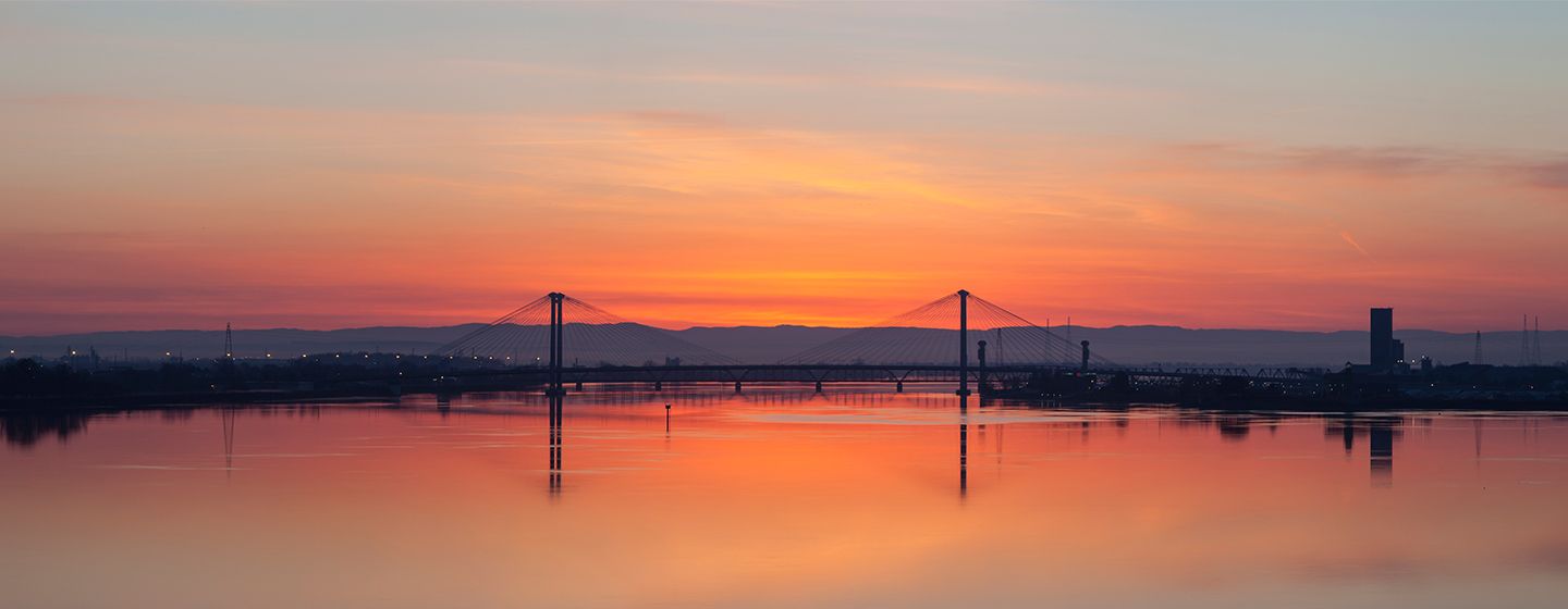 Pasco-Kennewick 'Cable' Bridge in Washington at sunset.