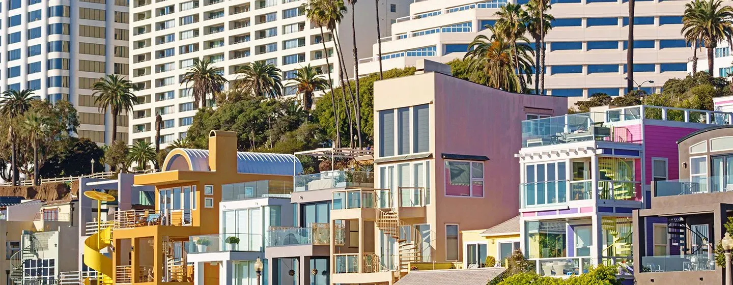 Santa Monica, California colorful homes by the beach.