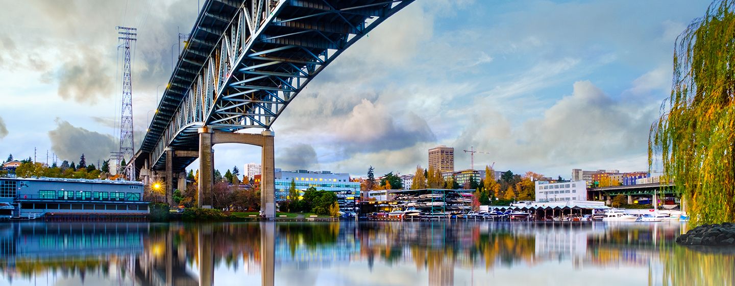 Ballard Bridge in Salmon Bay in Seattle, Washington.