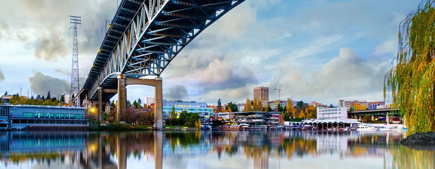 Ballard Bridge in Salmon Bay in Seattle, Washington.