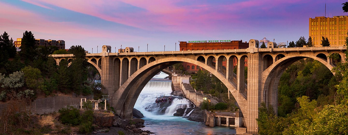 Monroe Street Bridge over the Spokane Falls in Spokane, Washington.