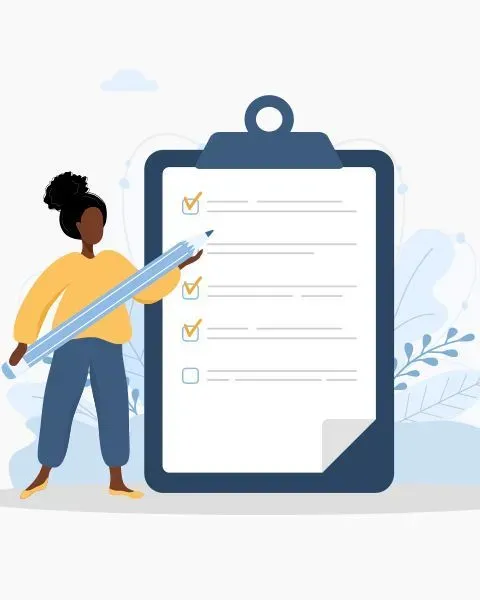 Illustration of a Black woman holding a giant checklist to symbolize the skills physicians need in a post COVID world.