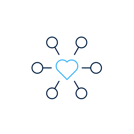 Icon drawing of a heart that is glowing representing our network of healthcare partners.