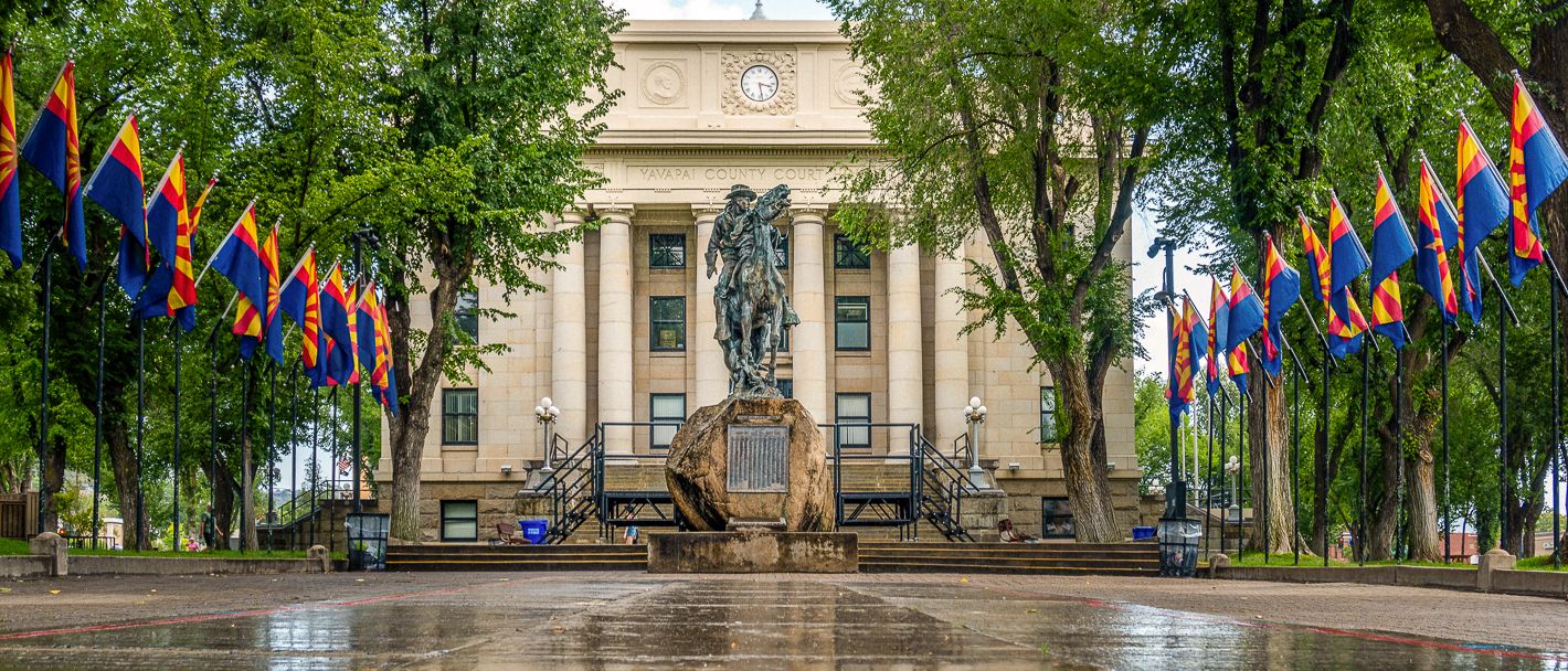 Horse Statues on Prescott Arizona's famous Courthouse Square, where our Physician Recruiters help hire physicians.