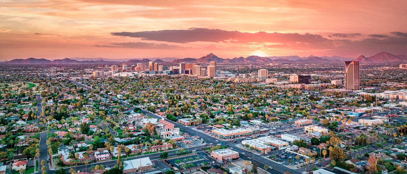 Drone view of Phoenix, Arizona, where our Physician Recruiters help hire physicians.