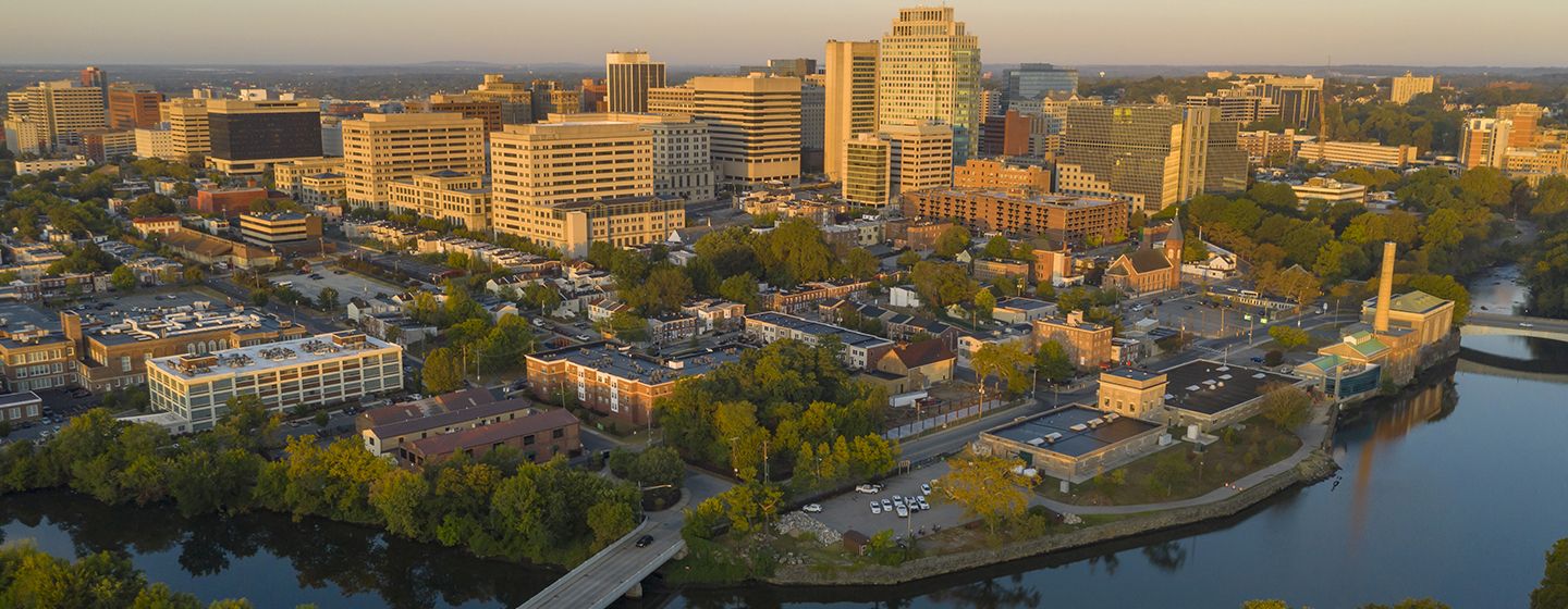 Aerial view of downtown Wilmington in the state of Delaware.