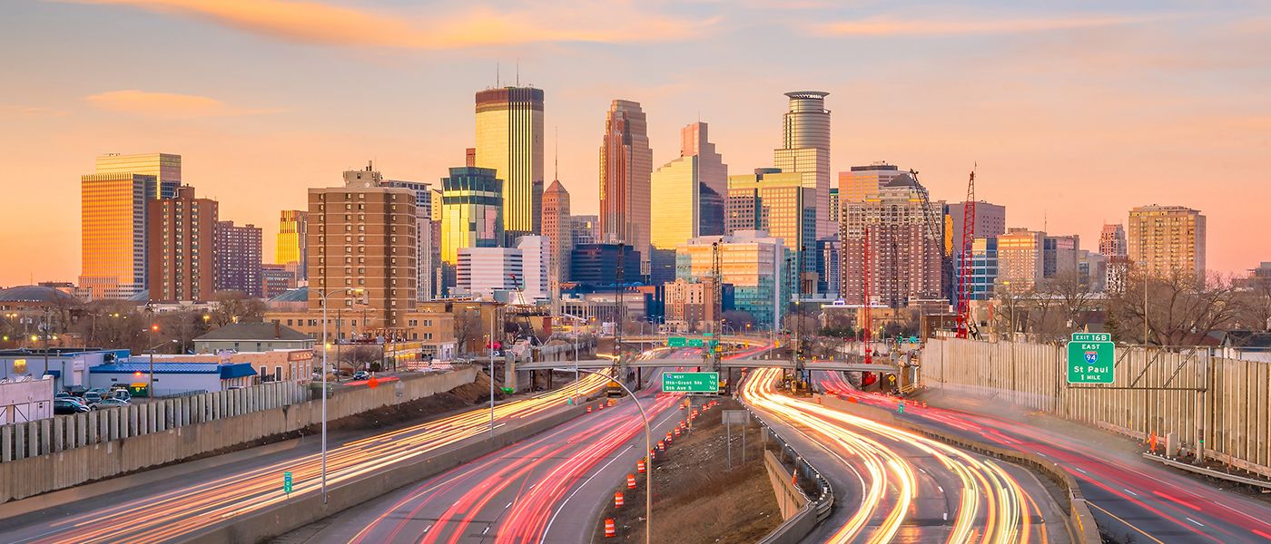 A Minneapolis downtown skyline view in Minnesota where our Physician Recruiters help hire physicians.