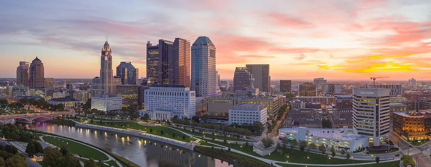 Aerial view of a city in Ohio.