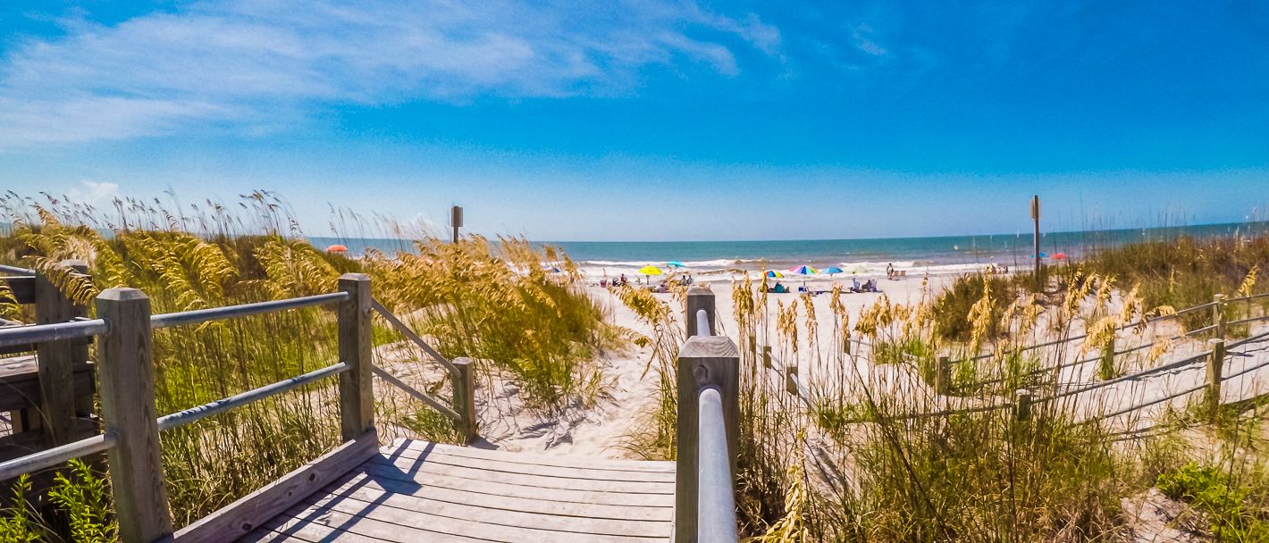 State of South Carolina, sunny, sandy beachfront.
