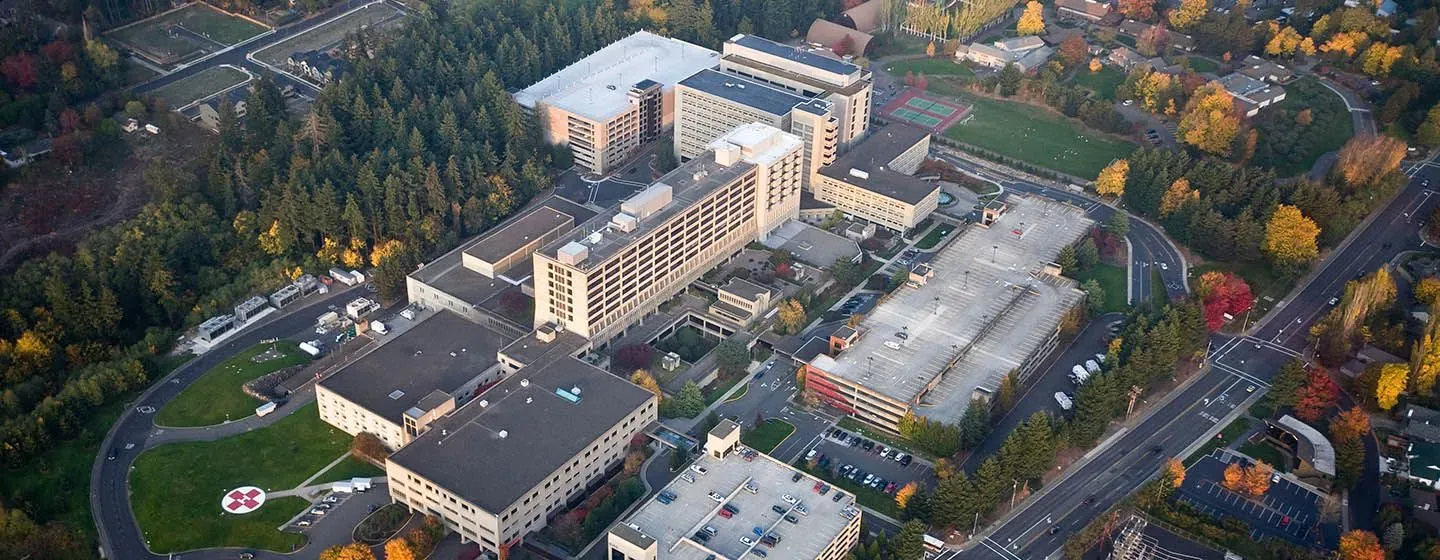 PS&D partner aerial view of Portland, Oregon's Providence St. Vincent Medical Center.